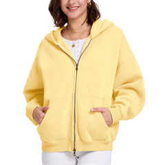 Faiable Women's Double Zip Up Oversized Acid Wash Hoodie Heavyweight Fleece Cotton for Casual Outings and Everyday Wear