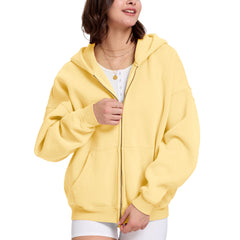 Faiable Women's Double Zip Up Oversized Acid Wash Hoodie Heavyweight Fleece Cotton for Casual Outings and Everyday Wear