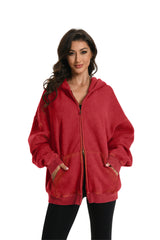 Faiable Women's Double Zip Up Oversized Acid Wash Hoodie Heavyweight Fleece Cotton for Casual Outings and Everyday Wear