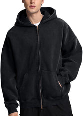 FAIABLE Mens Womens Double Zip Up Hoodie Oversized Acid Wash Heavyweight Fleece Cotton Zipper Hoodie Vintage