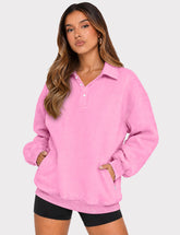 Henley Button Collared Sweatshirt