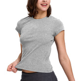 FAIABLE Women’s Crewneck Crew Neck T-Shirt Summer Casual Shortsleeve Short Sleeve Top with Washed Finish - High Elasticity Tee with Narrow Shoulder Design – Plain Basic Stretch Underwear Slim Fit Tshirt- Comfort Fabric Womenswear Essential