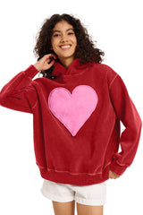 FAIABLE Heart Patch Hoodie Valentine's Day Vintage Fleece Hoodies Fade Craft Embroidery Sweatshirt
