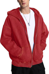 FAIABLE Mens Oversized Zip Up Hoodies Unisex Acid Wash Hoodie Heavyweight Fleece Cotton Zipper Sweatshirt for Men Winter