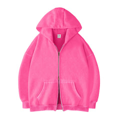 Faiable Women's Double Zip Up Oversized Acid Wash Hoodie Heavyweight Fleece Cotton for Casual Outings and Everyday Wear
