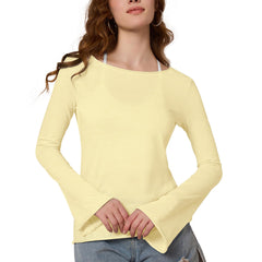 FAIABLE Lightweight Semi-Sheer Long Sleeve Blouse for Women with Bamboo Texture, Off Shoulder Elegant Fit, Subtle Flare Cuff Design, Stylish White Casual Sun Shirt – Breathable Slim Fit Summer Top for Beach, Office, or Daily Wear