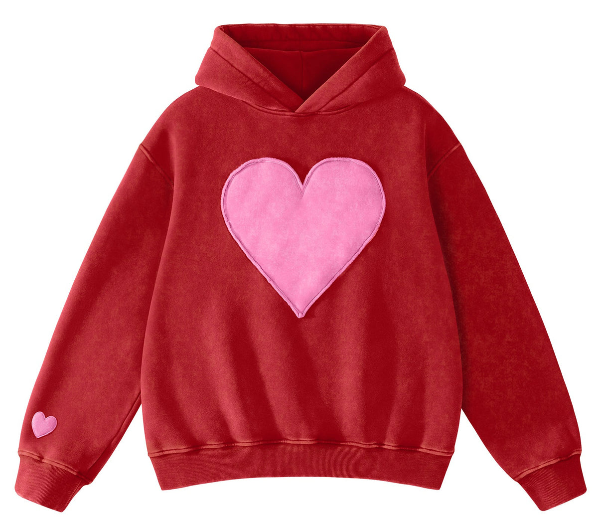 FAIABLE Heart Patch Hoodie Valentine's Day  Vintage Fleece Hoodies Fade Craft Embroidery Sweatshirt