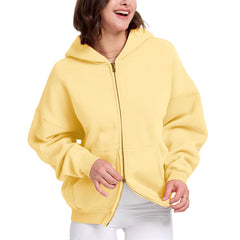 Faiable Women's Double Zip Up Oversized Acid Wash Hoodie Heavyweight Fleece Cotton for Casual Outings and Everyday Wear