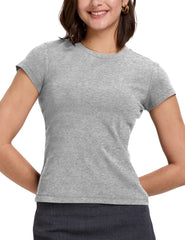 FAIABLE Women’s Crewneck Crew Neck T-Shirt Summer Casual Shortsleeve Short Sleeve Top with Washed Finish - High Elasticity Tee with Narrow Shoulder Design – Plain Basic Stretch Underwear Slim Fit Tshirt- Comfort Fabric Womenswear Essential