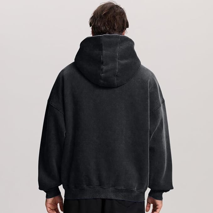 FAIABLE Mens Womens Double Zip Up Hoodie Oversized Acid Wash Heavyweight Fleece Cotton Zipper Hoodie Vintage