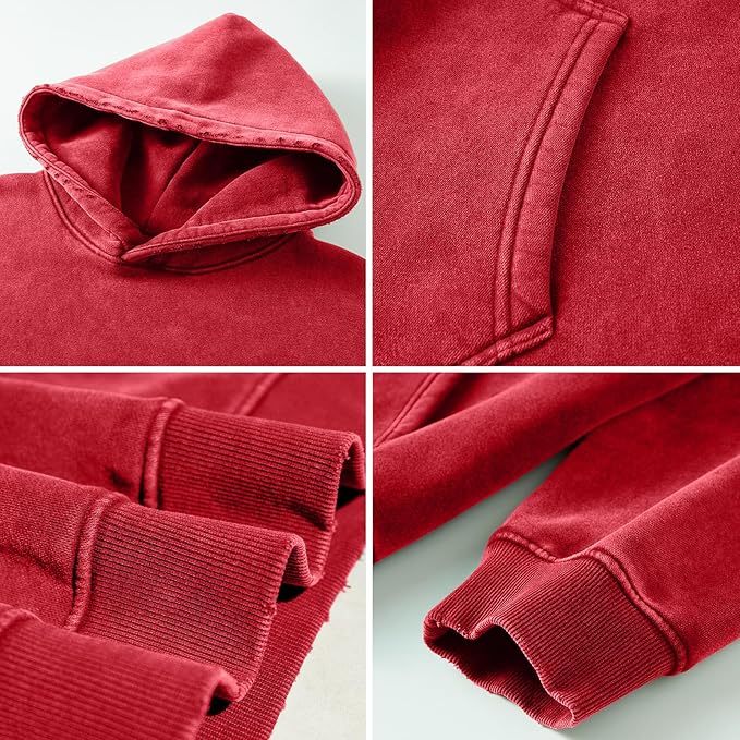 FAIABLE Mens Hoodies Pullover Oversized Hoodie Wash Plush Cotton Hooded Sweatshirt Vintage Heavyweight Hoodie Men Streetwear