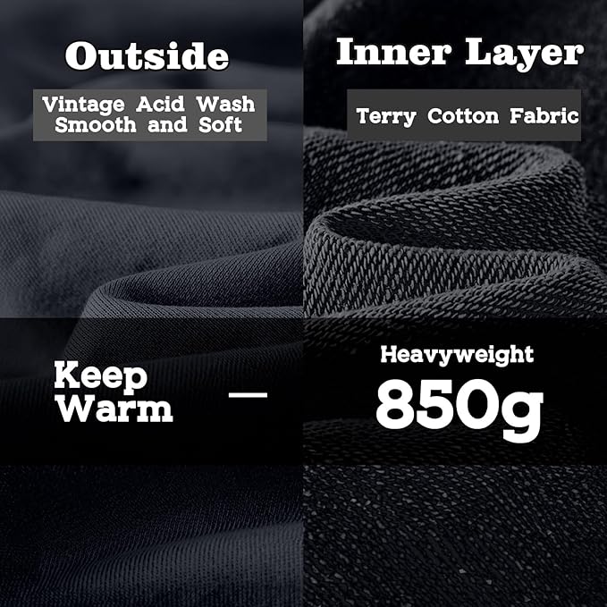 FAIABLE Mens Oversized Hoodie Couples Terry Heavyweight Hoodies Pullover Vintage Acid Wash Hoodie Sweatshirts Streetwear
