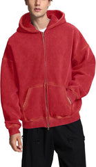 FAIABLE Mens Oversized Zip Up Hoodies Unisex Acid Wash Hoodie Heavyweight Fleece Cotton Zipper Sweatshirt for Men Winter