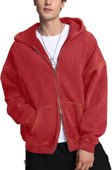 FAIABLE Mens Oversized Zip Up Hoodies Unisex Acid Wash Hoodie Heavyweight Fleece Cotton Zipper Sweatshirt for Men Winter