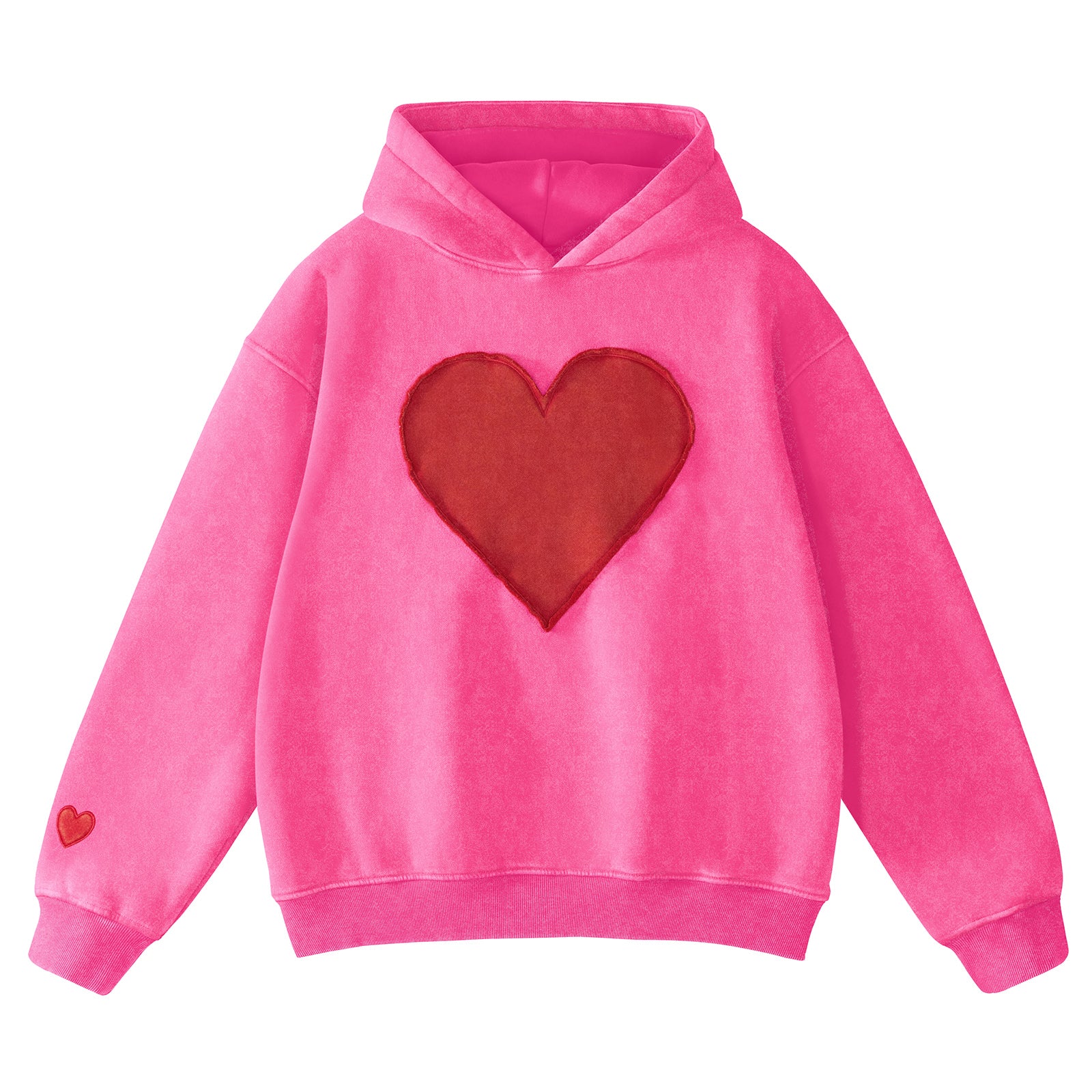 FAIABLE Heart Patch Hoodie Valentine's Day  Vintage Fleece Hoodies Fade Craft Embroidery Sweatshirt