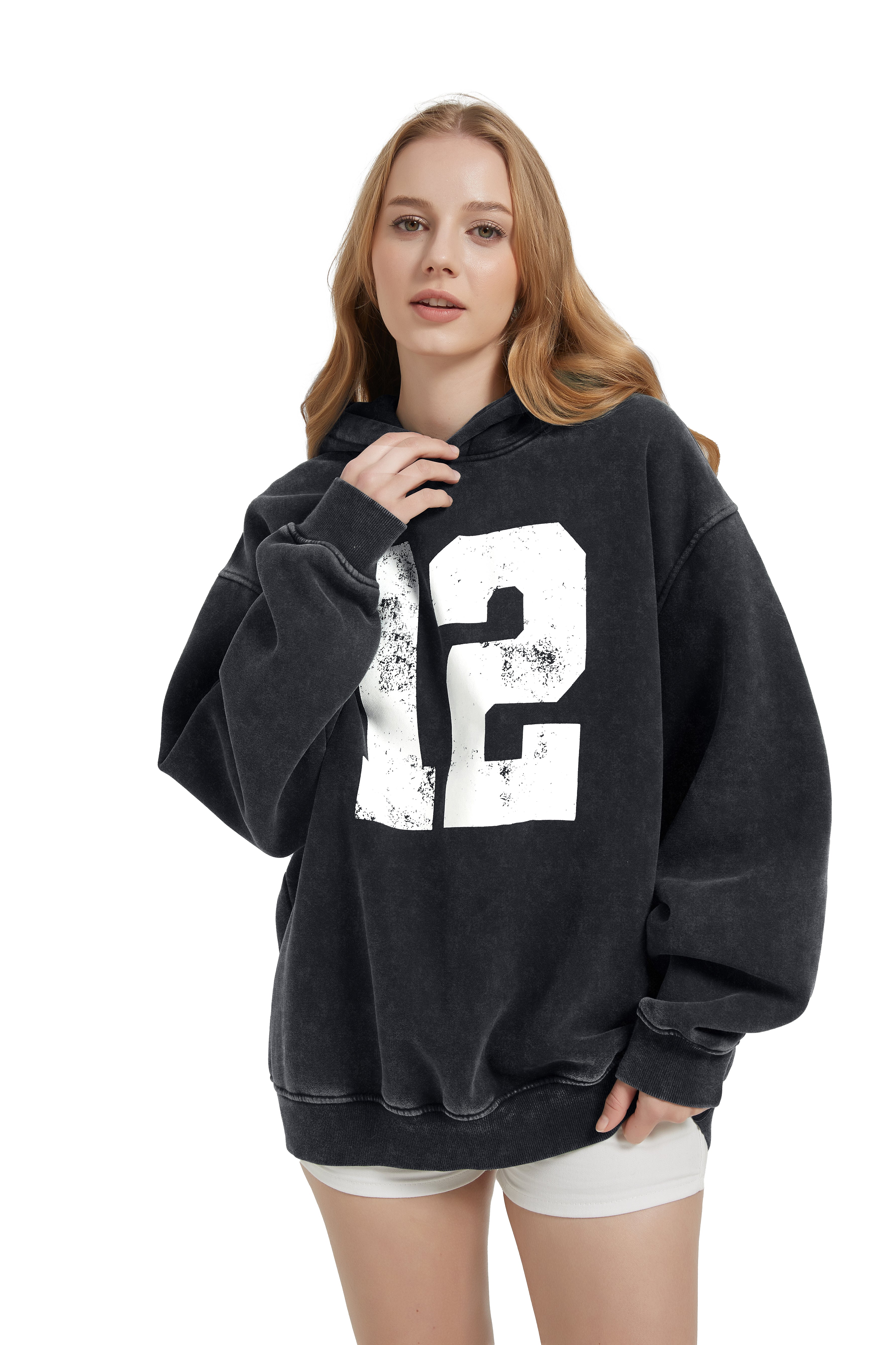 FAIABLE Acid Washed Vintage Print Number Cute Long Sleeve Preppy Sweatshirts