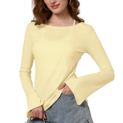 FAIABLE Lightweight Semi-Sheer Long Sleeve Blouse for Women with Bamboo Texture, Off Shoulder Elegant Fit, Subtle Flare Cuff Design, Stylish White Casual Sun Shirt – Breathable Slim Fit Summer Top for Beach, Office, or Daily Wear